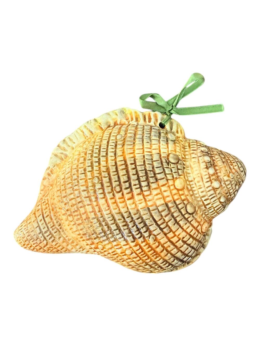 Ceramic Seashell Wall Plaque with Green Ribbon